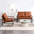 Modern Two Seater Sofa Chair With 2 Pillows Pu Leather, High Density Foam, Black Coated Metal Frame.Brownsf D008 Br Brown Pu