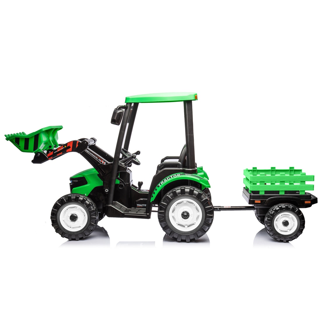 24V Kids 3In1 Ride On Tractor, Pedal Tractors With Working Loader And Backhoe Digger, Kids' Ride On Car Toys, Battery Powered Electric Vehicles With Trailer, Digger For Toddlers Green Green Plastic