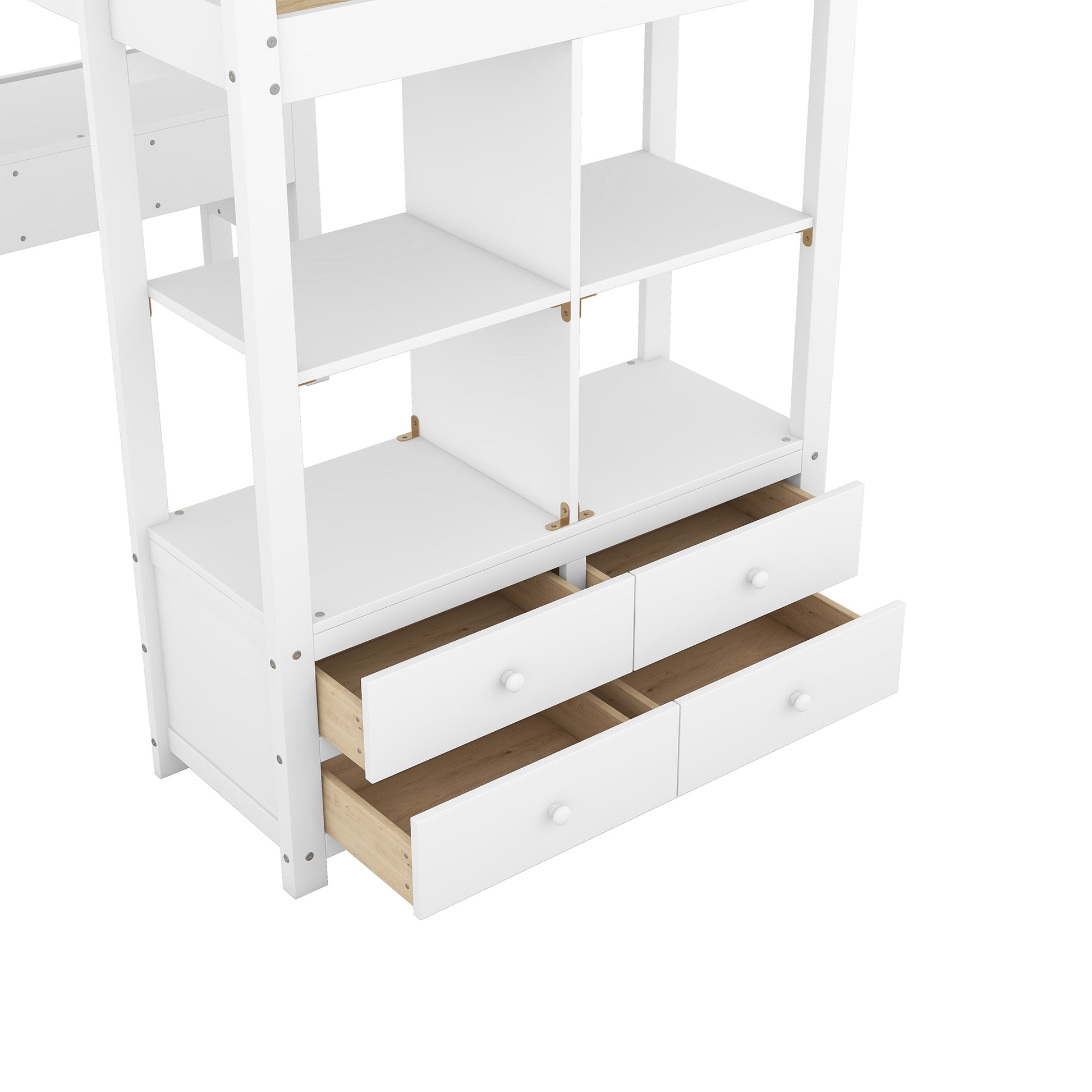 Twin Size Loft Bed With Built In Desk With Two Drawers, And Storage Shelves And Drawers,White Box Spring Not Required Twin White Wood Bedroom Bed Frame Solid Wood Mdf Pine