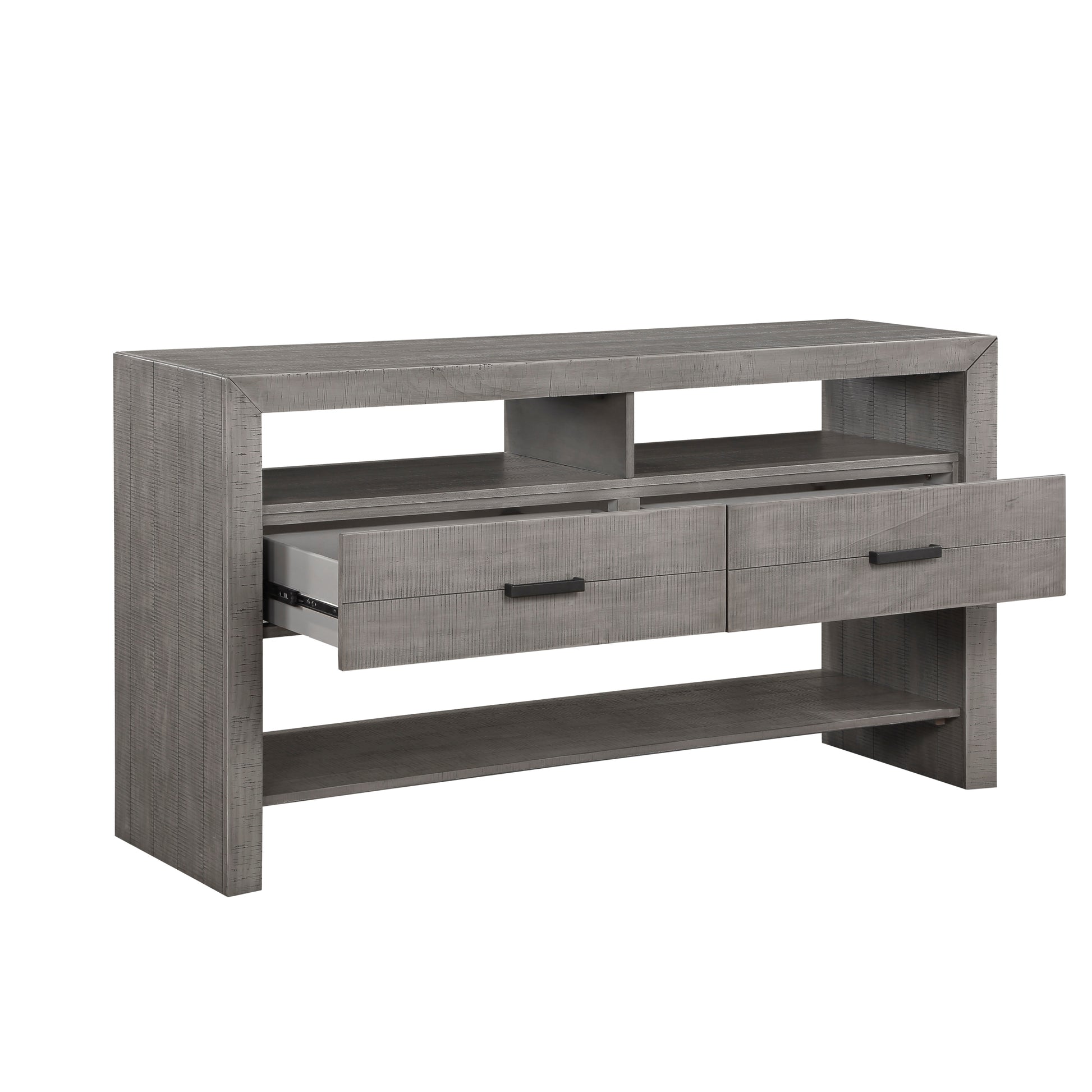 Modern Rustic Design 1Pc Server Of 2X Drawers 3X Shelves Gray Finish Wooden Dining Room Furniture Gray Dining Room Modern Open Storage Wood