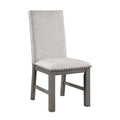 Dining Chairs 2Pc Set Beige Fabric Upholstered Seat And Back Trim Gray Finish Wood Frame Rustic Design Dining Furniture Beige Dining Room Modern Side Chair Wood