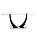 Table And Chair Set. Modern Rectangular Tempered Glass Tabletop, Black Metal Bracket Dining Table, 4 Modern Pu Artificial Leather High Backrest Soft Cushioned Dining Chairs, C Shaped Tube Metal Leg White Seats 4 Glass