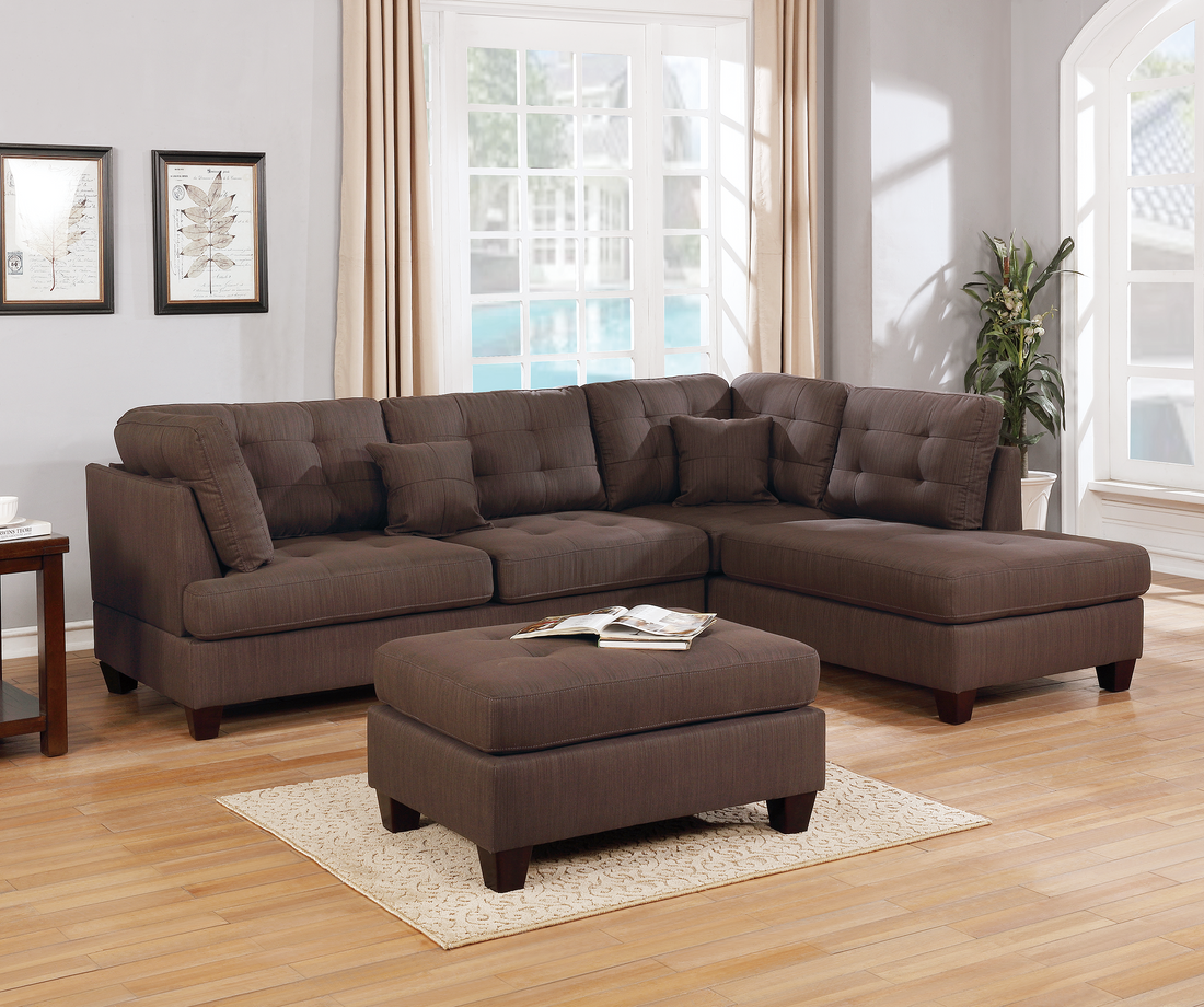 3 Pcs Sectional In Black Coffee Coffee Fabric