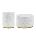 Set Of 3 White Marble Pattern Round Coffee Table Side Table End Table Set For Living Room Fully Assembled White Mdf