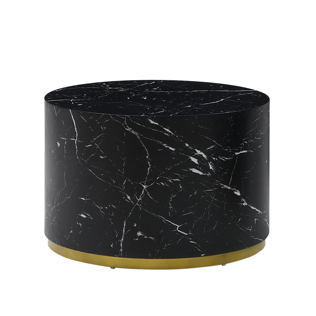 Black Marble Pattern Cocktail Table Mdf With Gold Metal Base 23.62Inch Black Mdf