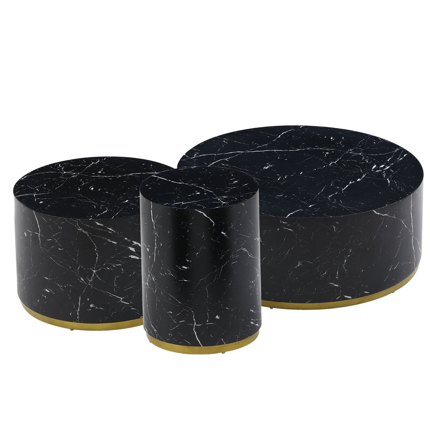Modern Faux Marble Coffee Tables For Living Room, 35.43Inch Accent Tea Tables With Gold Metal Base Black Black Mdf