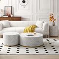 Set Of 3 White Marble Pattern Round Coffee Table Side Table End Table Set For Living Room Fully Assembled White Mdf