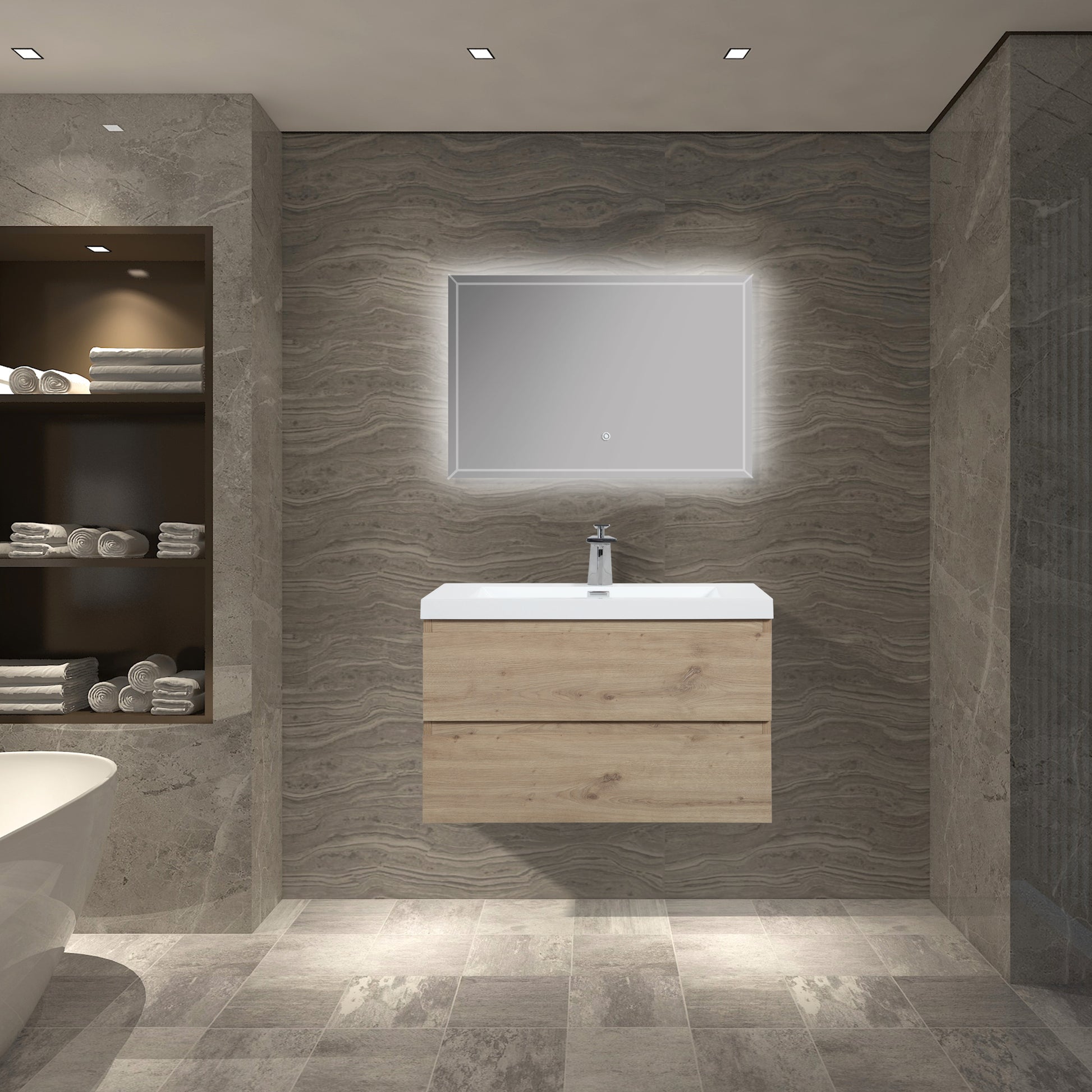 36'' Vanity Base Only, Wall Mounted Bathroom Vanity Only In Natural Wood, No Countertop Included Natural Wood Melamine