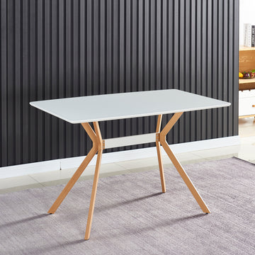 Modern Minimalist Styledining Table Mdf Anti Scratch Top Metal Shelf Metal Heat Transfer Legs Leveling Feet For Dining Room Kitchen Office Table X 1 White White Mdf Mdf
