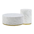 Set Of 3 White Marble Pattern Round Coffee Table Side Table End Table Set For Living Room Fully Assembled White Mdf