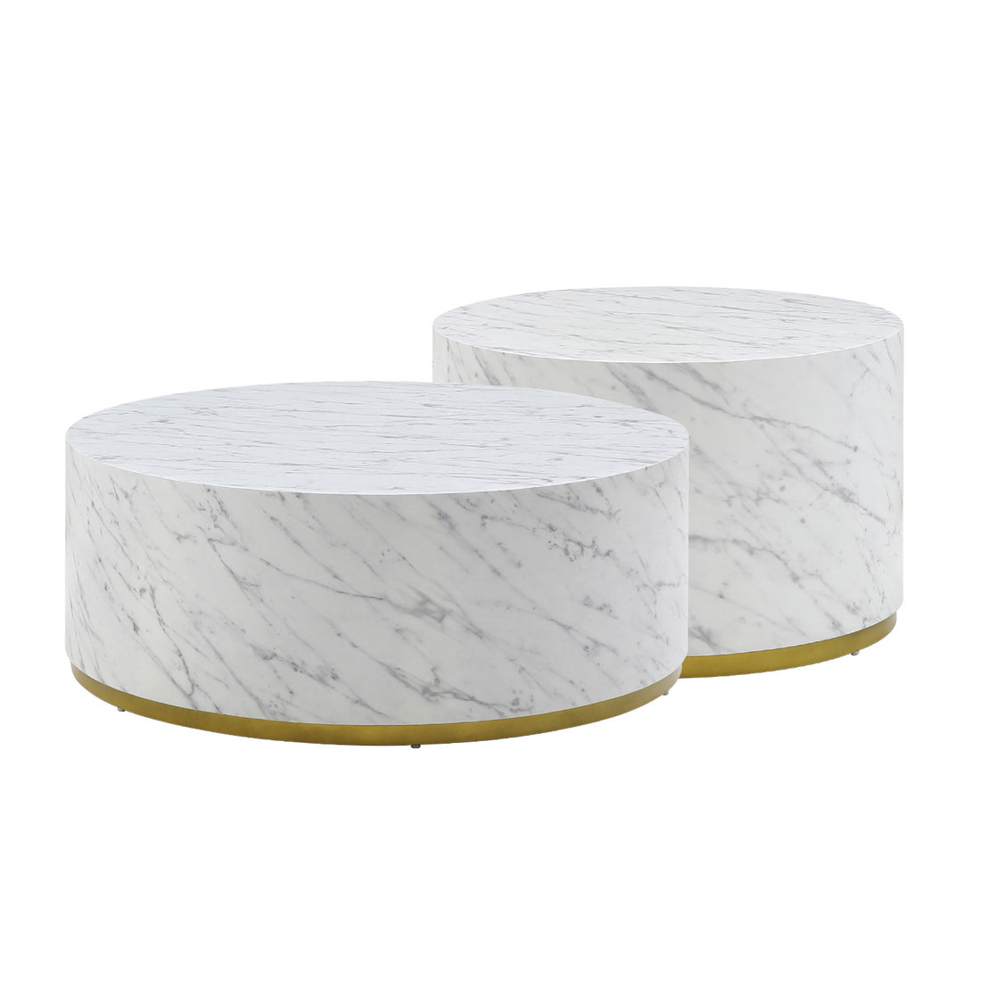 Faux Marble Coffee Tables For Living Room, 35.43Inch Accent Tea Tables With Gold Metal Base White White Mdf