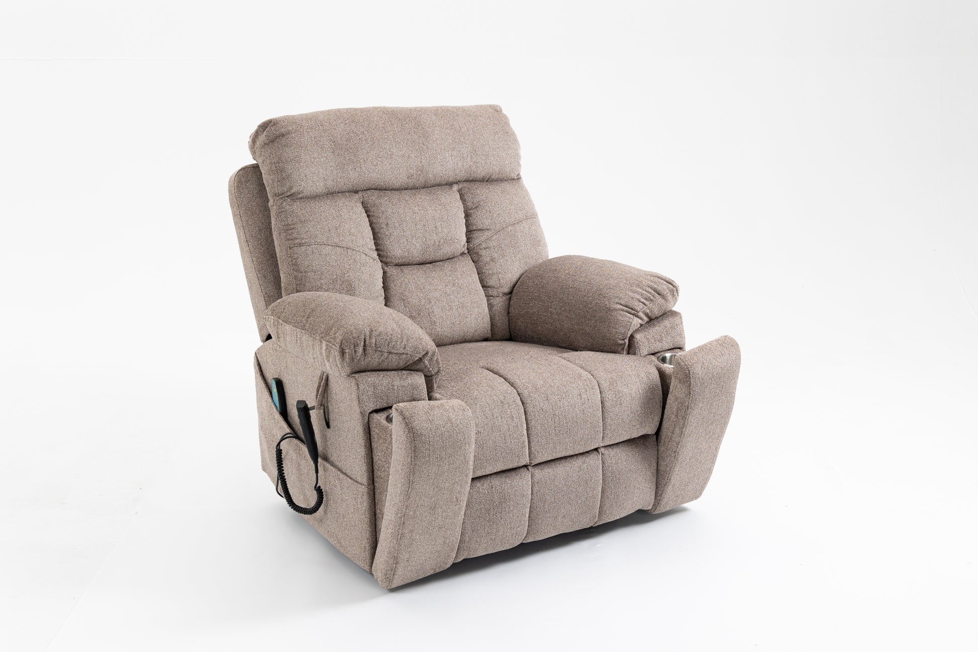 Old Age Electric Lift Chair, Flat High Density Foam Electric Sofa, With Heating And Massage Functions, Can Tilt To 180 Degrees, 2 Pocket Cup Holders, 2 Remote Controls, Dual Okin Motors Light Brown Cotton Chenille