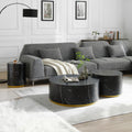 Modern Faux Marble Coffee Tables For Living Room, 35.43Inch Accent Tea Tables With Gold Metal Base Black Black Mdf