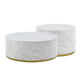 White Marble Pattern Cocktail Table Mdf With Gold Metal Base 23.62Inch White Mdf