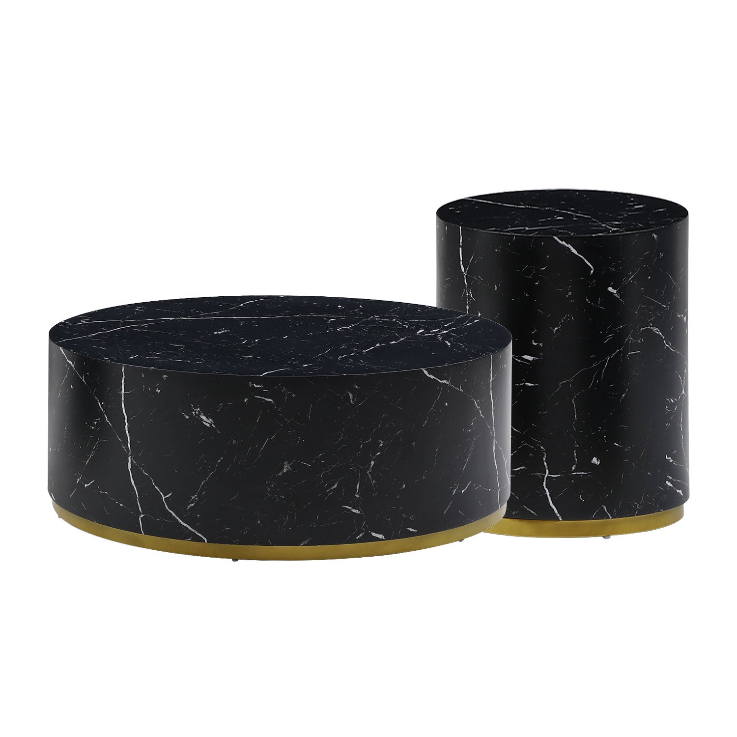 Modern Faux Marble Coffee Tables For Living Room, 35.43Inch Accent Tea Tables With Gold Metal Base Black Black Mdf