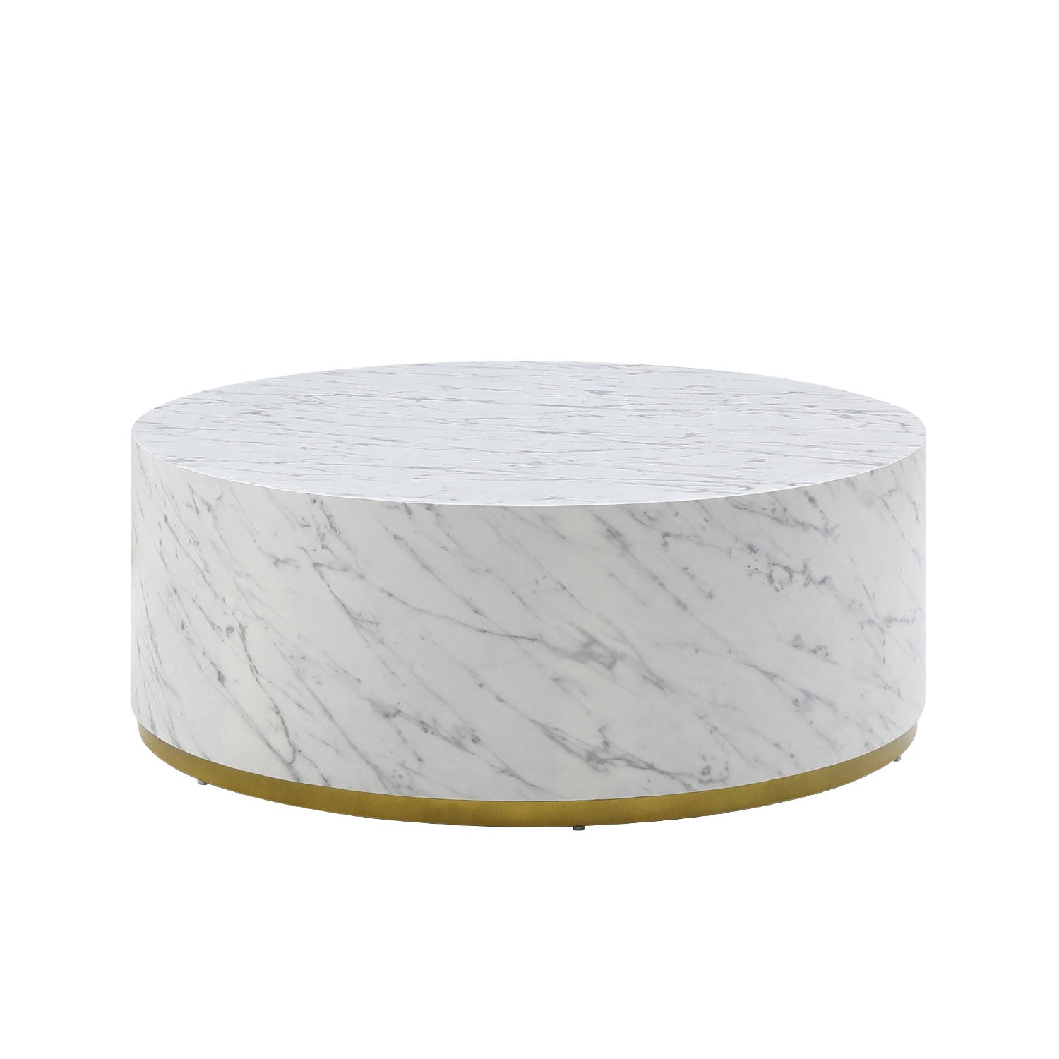 Faux Marble Coffee Tables For Living Room, 35.43Inch Accent Tea Tables With Gold Metal Base White White Mdf