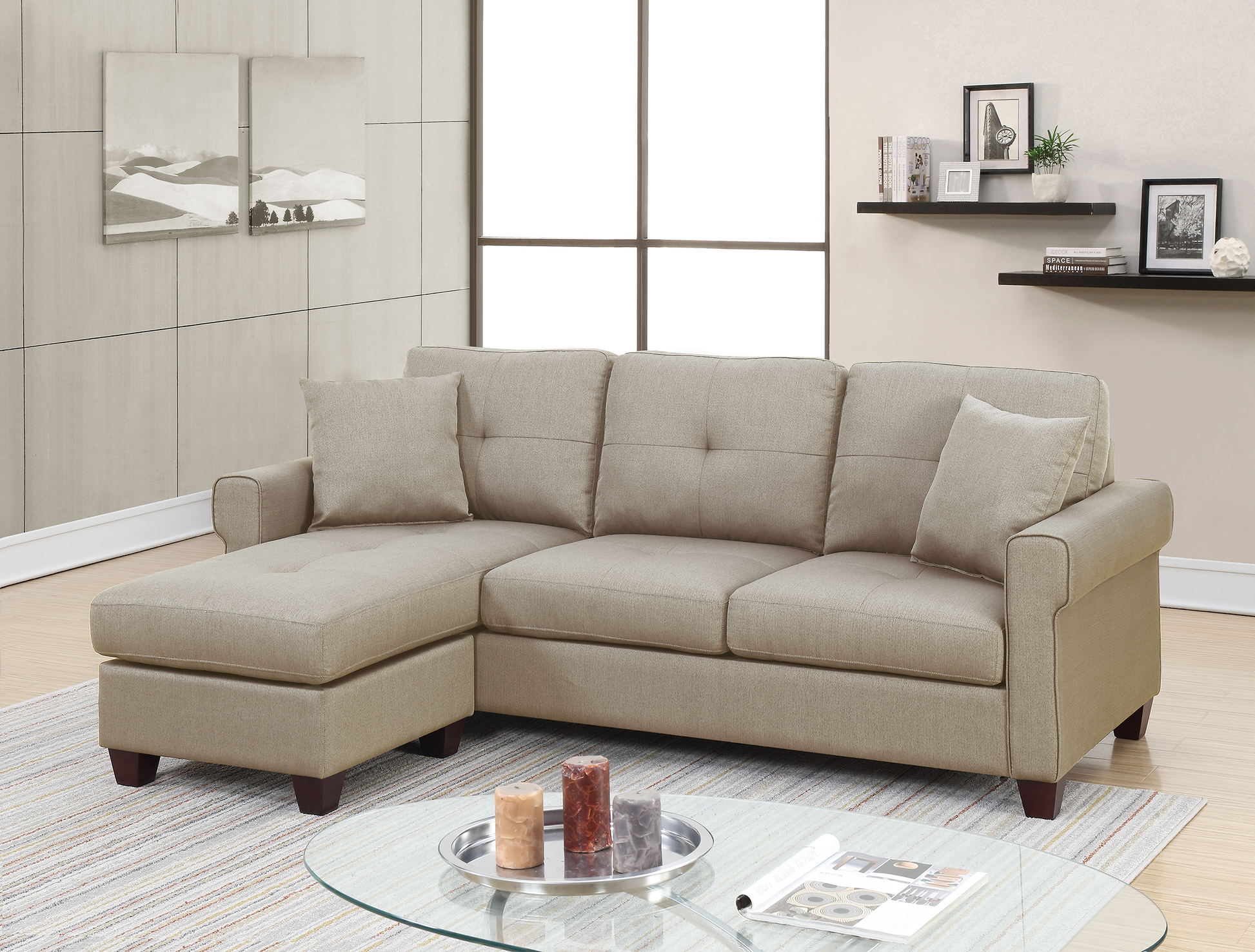 2 Pcs Sectional In Beige Beige Fabric