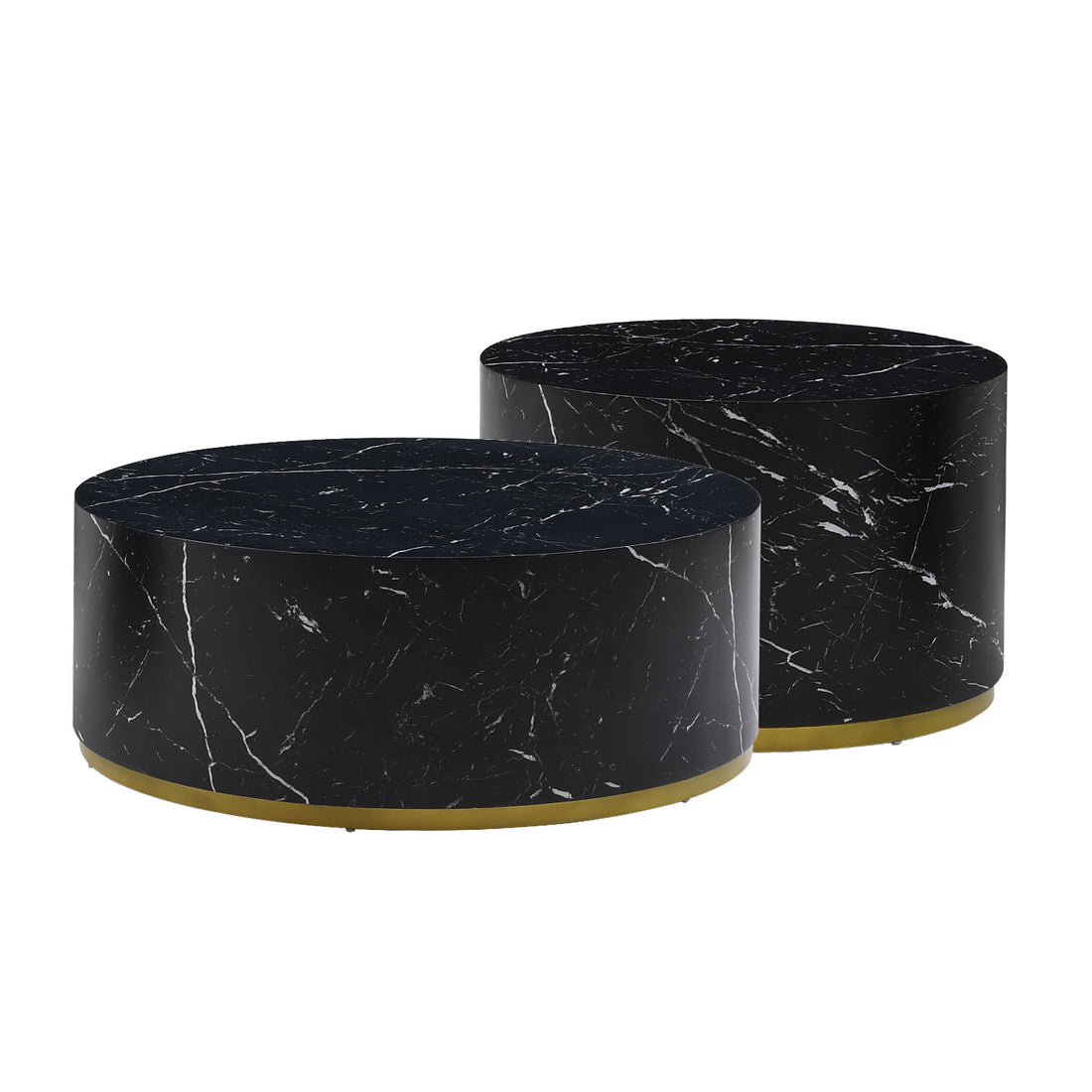 Black Marble Pattern Cocktail Table Mdf With Gold Metal Base 23.62Inch Black Mdf