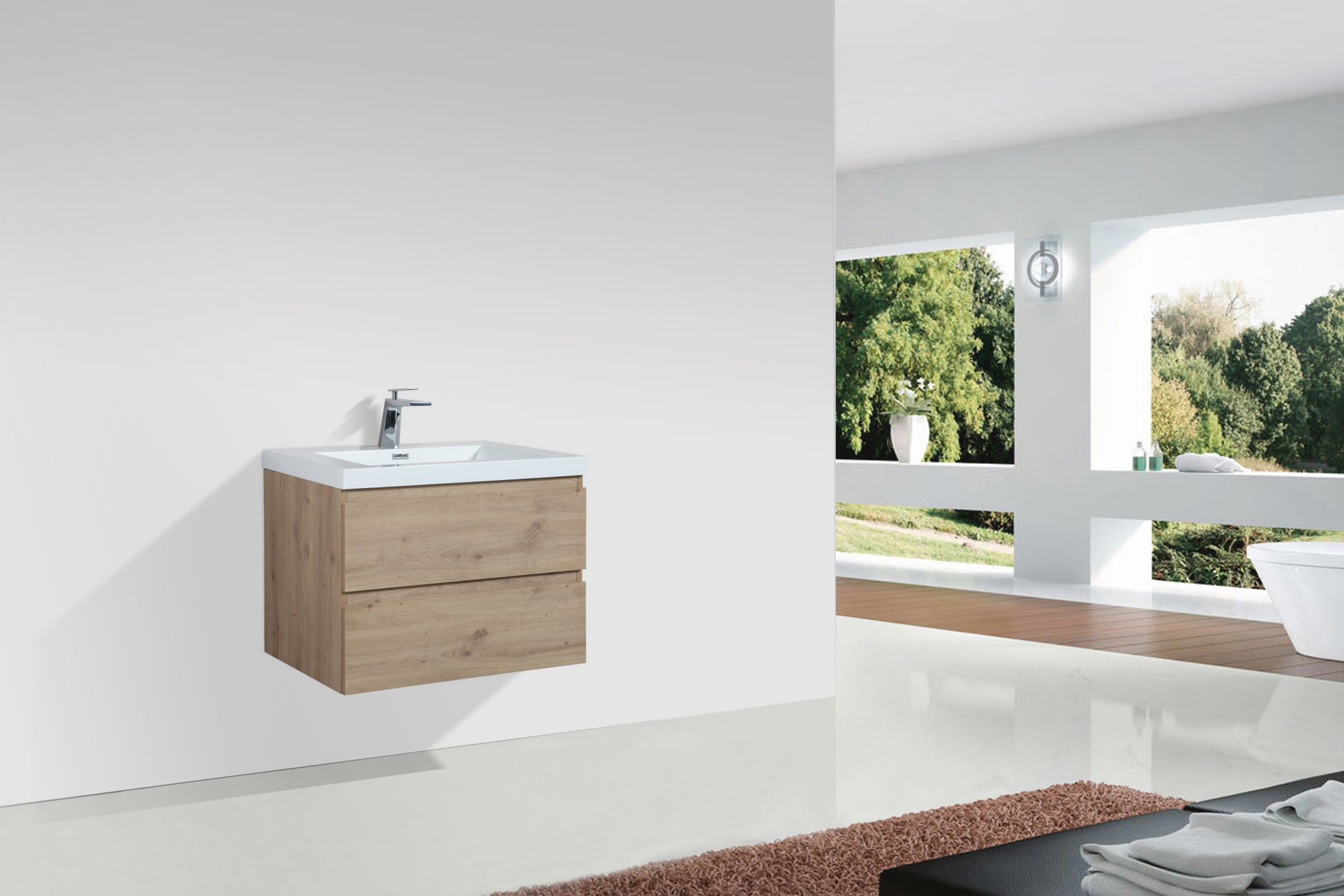 36'' Vanity Base Only, Wall Mounted Bathroom Vanity Only In Natural Wood, No Countertop Included Natural Wood Melamine