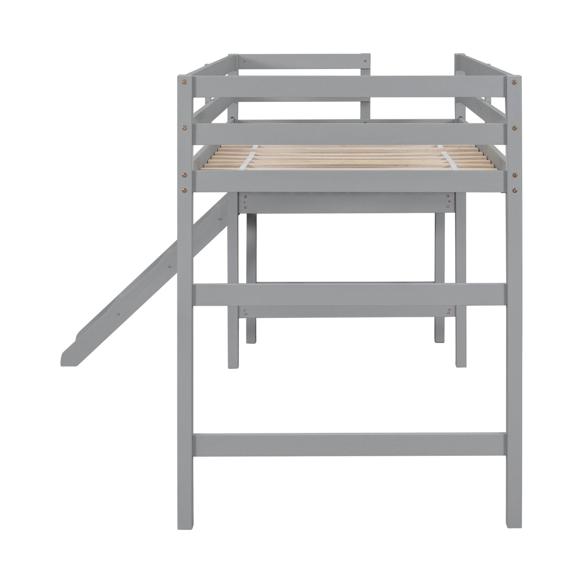 Twin Loft Bed With Platform,Ladder,Grey Twin Grey Wood Bedroom American Design Pine Pine