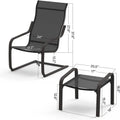 Outdoor Patio Bistro Set Of 2, C Spring Motion Chair, All Weather Conversation Armchair With Ottoman & Quick Dry Textile For Porch,Deck,Yard,Garden,Lawn 1 Chair 1 Ottoman Dark Gray Metal