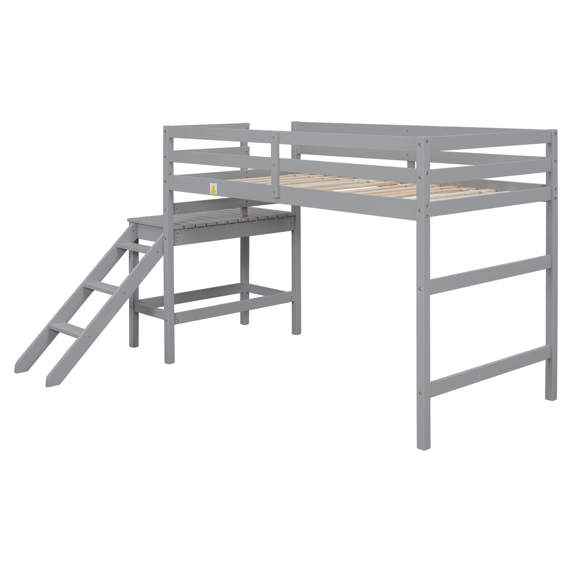 Twin Loft Bed With Platform,Ladder,Grey Twin Grey Wood Bedroom American Design Pine Pine