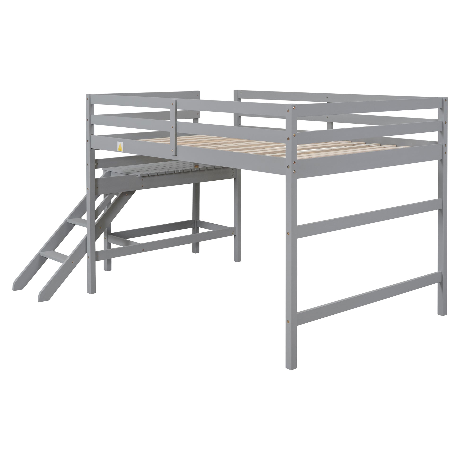 Full Loft Bed With Platform,Ladder,Grey Full Grey Wood Bedroom American Design Pine Pine