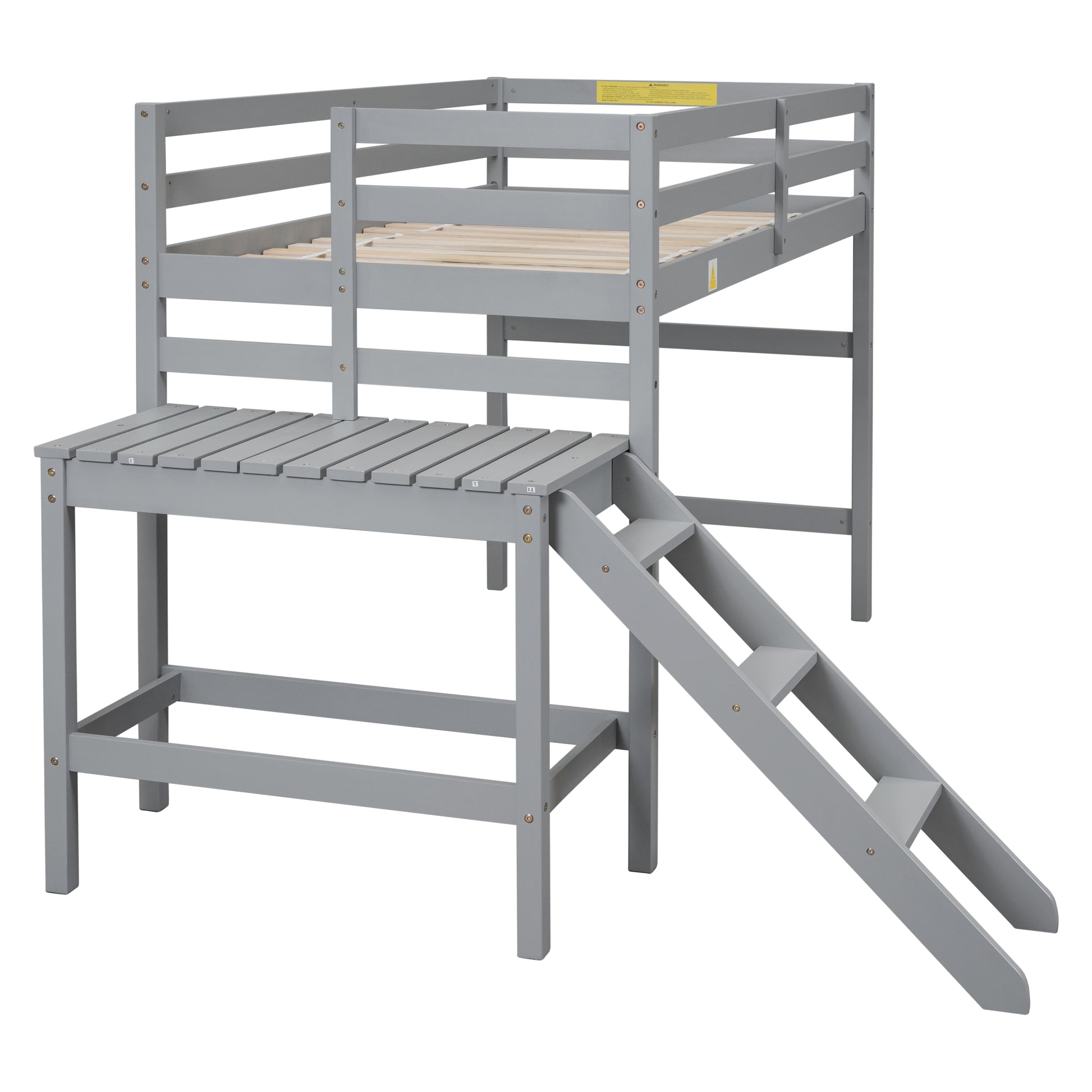 Twin Loft Bed With Platform,Ladder,Grey Twin Grey Wood Bedroom American Design Pine Pine