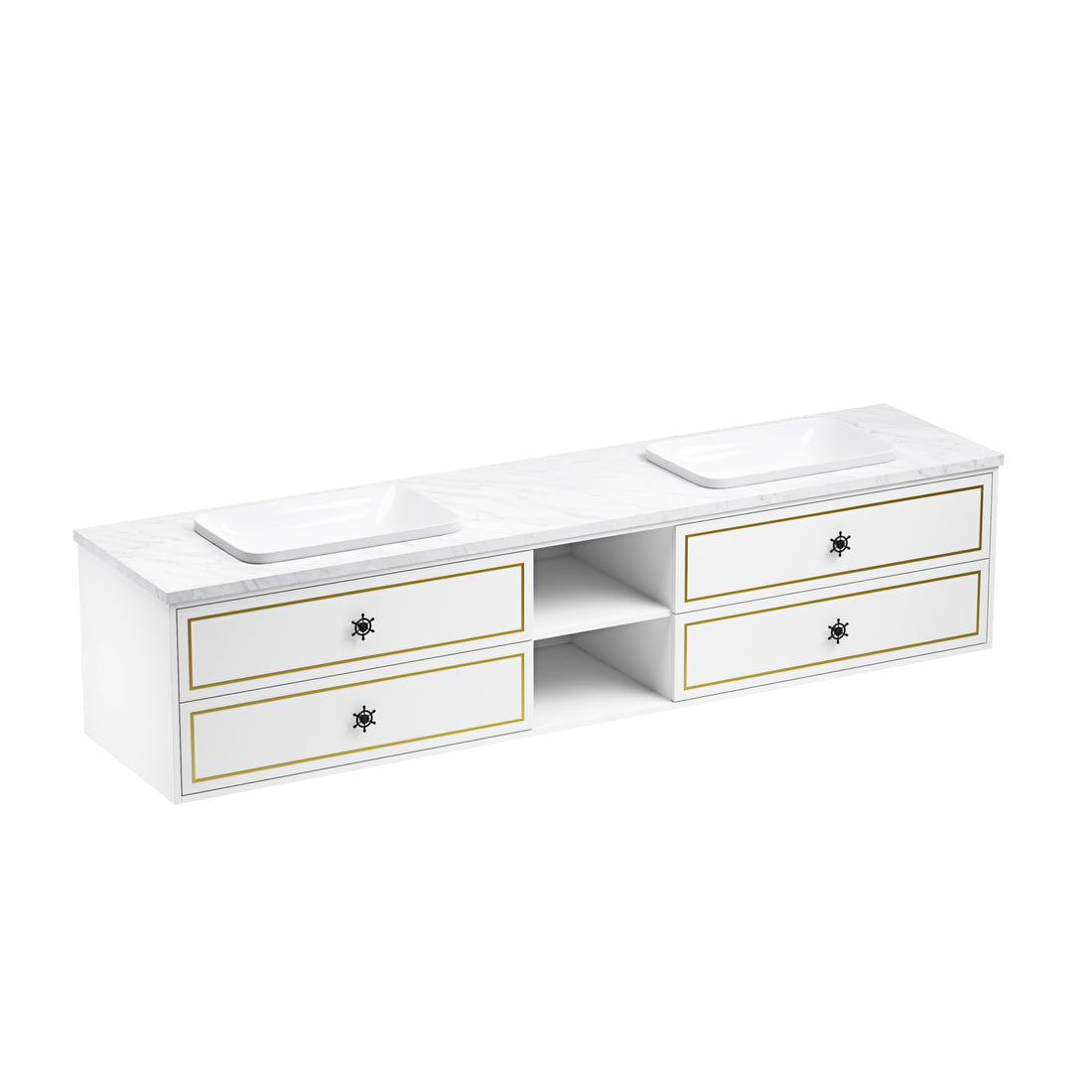 96 In. W X 23 In. D X21 In. H Double Bath Vanity In With White Carrara Top With White Sink White Abs Steel Q235 Wood Pvc