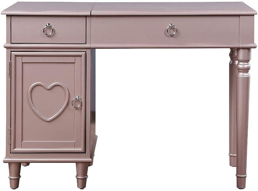 Bedroom Vanity Set W Stool Open Up Mirror Storage Space Drawers Rubber Wood Ring Pull Handles Rose Gold Color Vanity Rose Gold Bedroom Traditional Poplar Rubber Wood