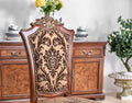 Traditional Fancy Set Of 2Pcs Side Chairs Brown Cherry Solid Wood Intricate Carved Details Floral Design Print Fabric Seats Formal Dining Room Furniture Brown Brown Dining Room Traditional Dining Chairs Solid Wood