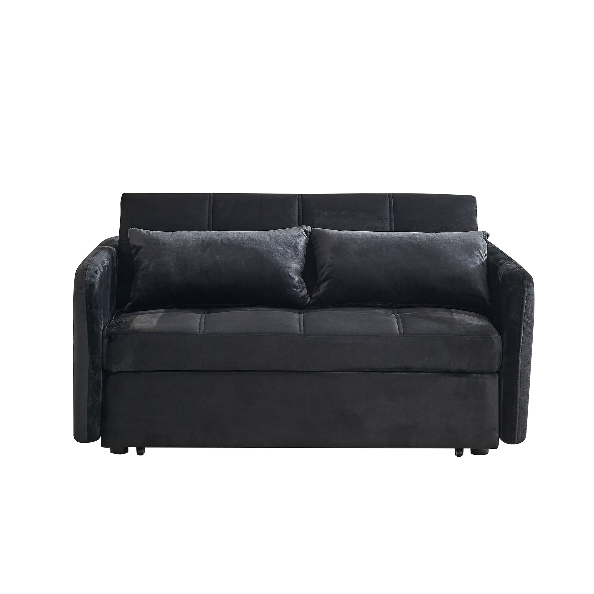 55.5" Twins Pull Out Sofa Bed Black Velvet Black Foam Velvet