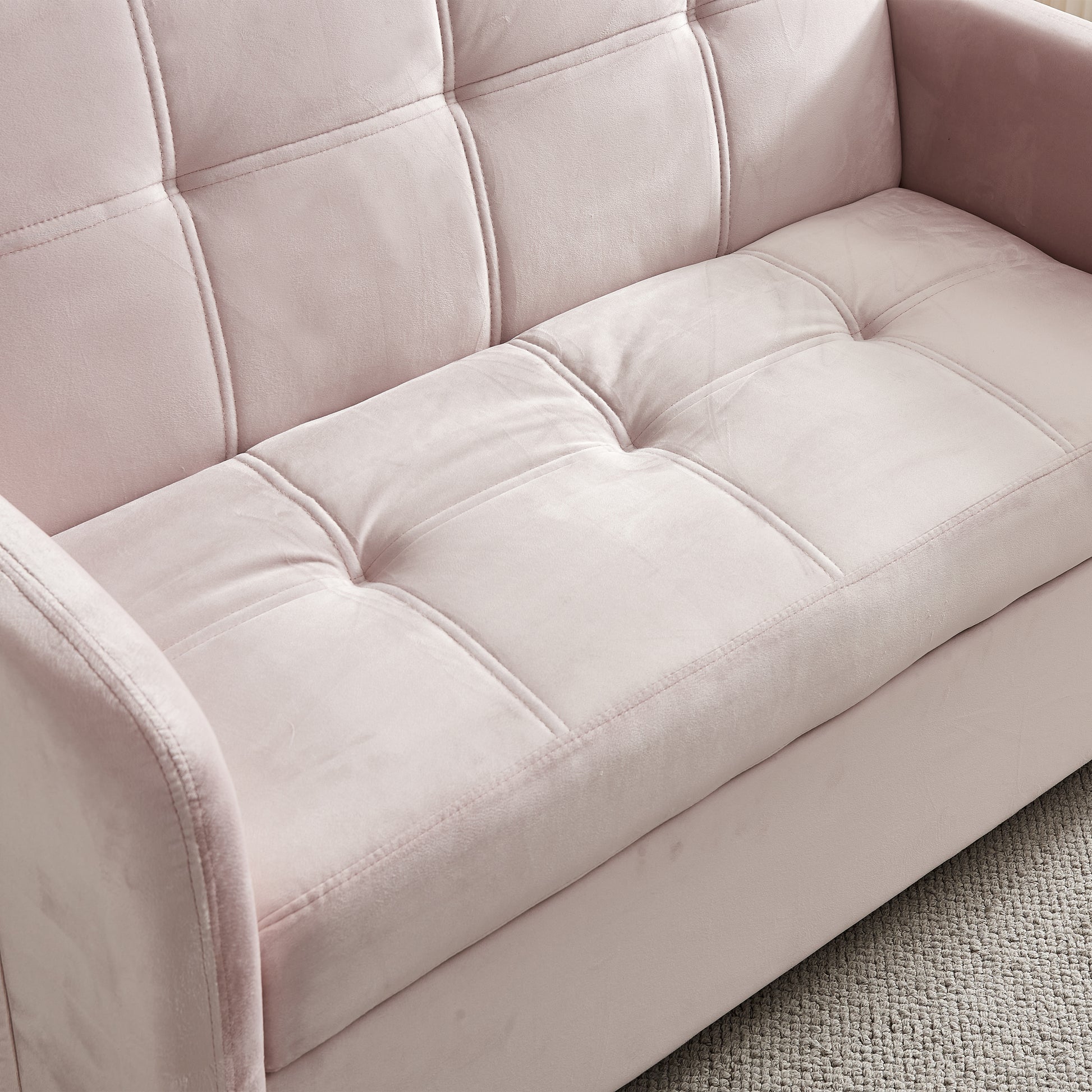 55.5" Twins Pull Out Sofa Bed Pink Velvet Pink Foam Velvet