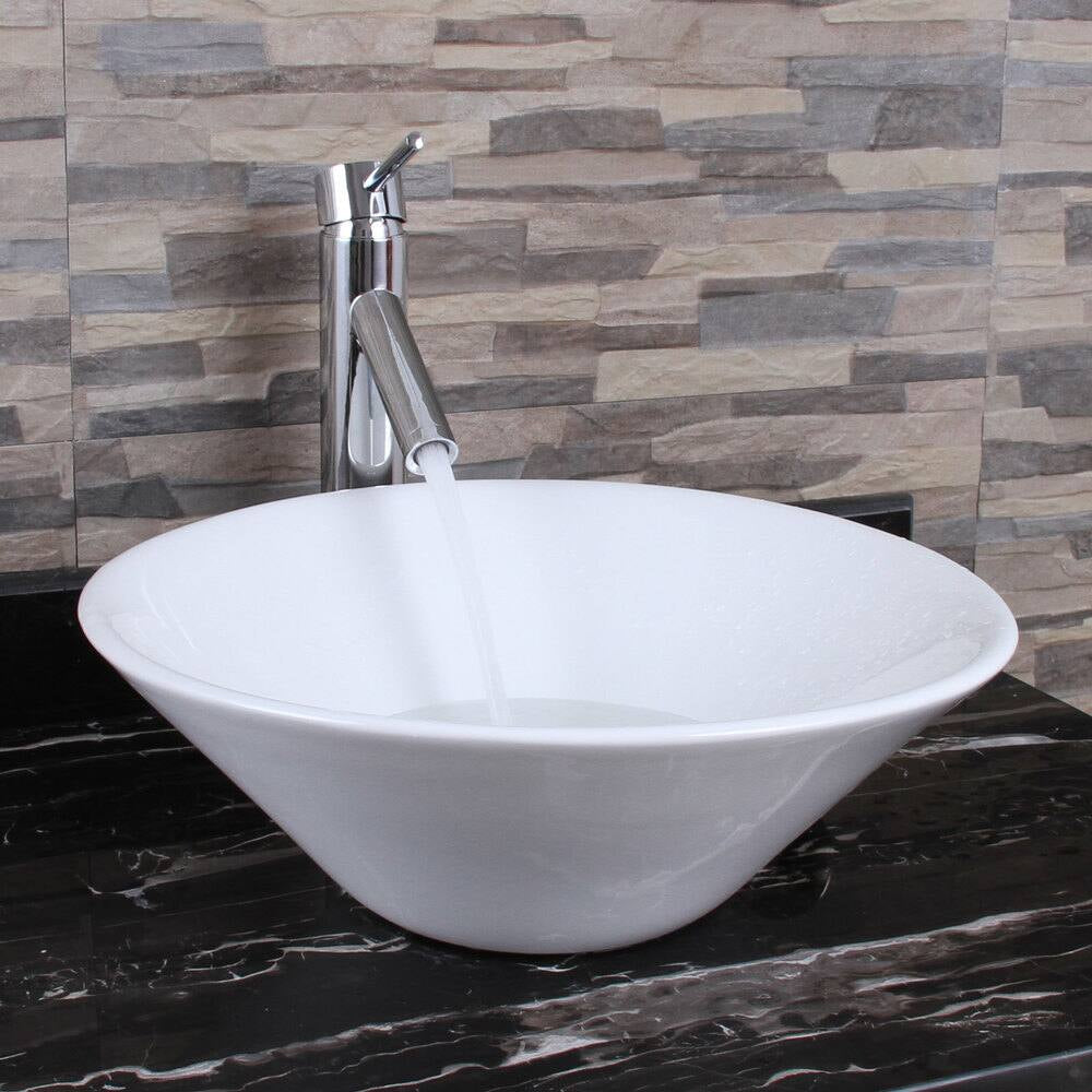 Ceramic Round Above Counter White Bathroom Sink Art Basin Bab217Mowh Gloss White Ceramic