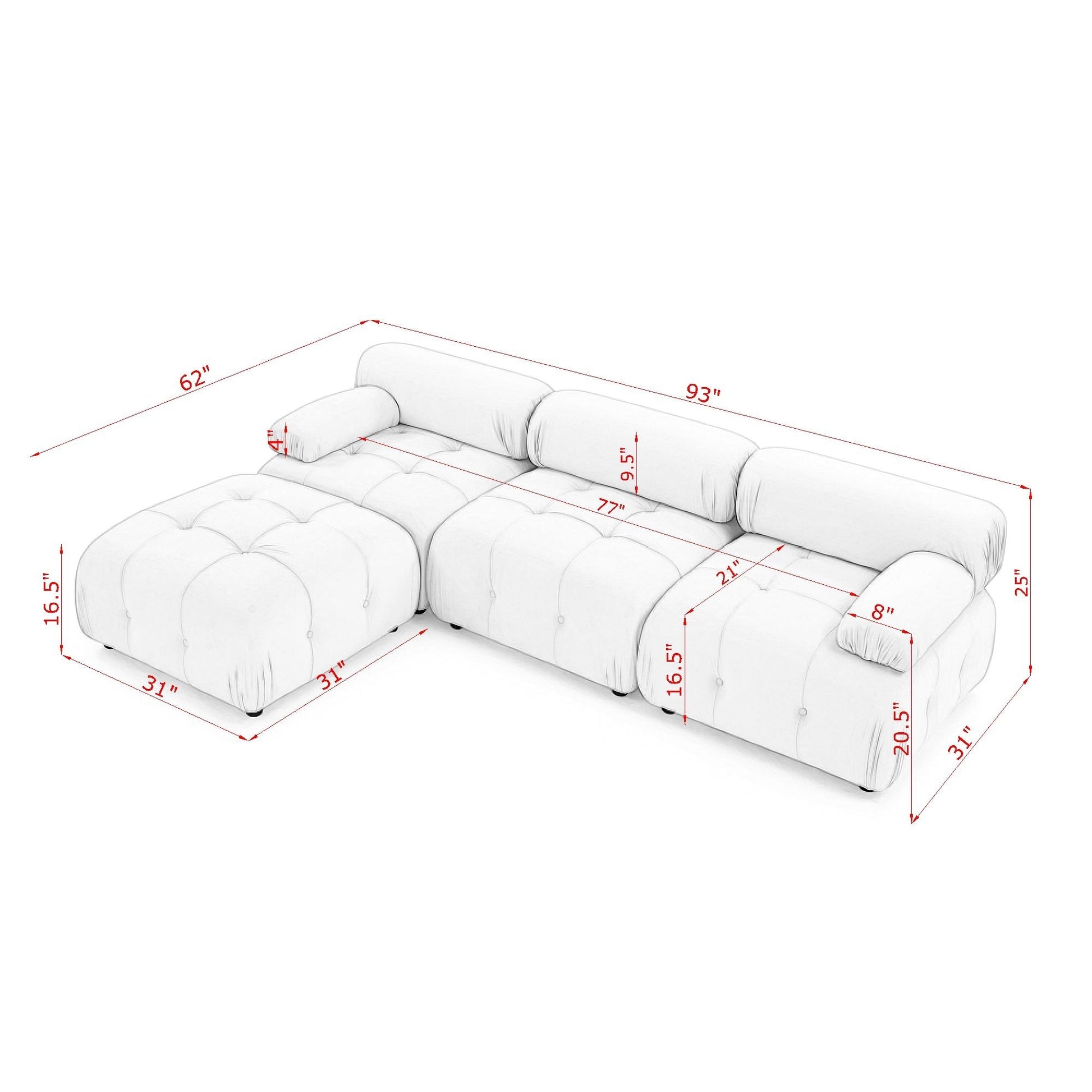 Modular Sectional Sofa, Button Tufted Designed And Diy Combination,L Shaped Couch With Reversible Ottoman, Grey Velvet Light Grey Velvet Wood Soft Tight Back Eucalyptus Pillow Top Arms Foam Spring