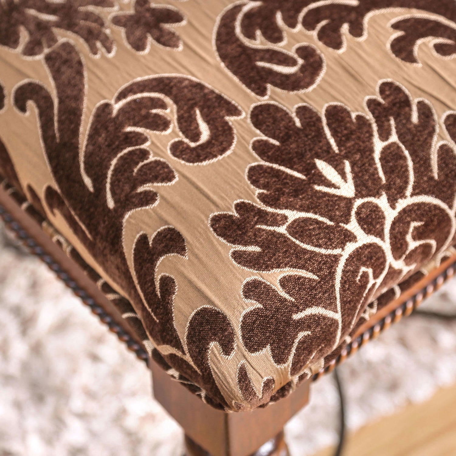 Traditional Fancy Set Of 2Pcs Side Chairs Brown Cherry Solid Wood Intricate Carved Details Floral Design Print Fabric Seats Formal Dining Room Furniture Brown Brown Dining Room Traditional Dining Chairs Solid Wood