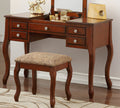 Classic 1Pc Vanity Set W Stool Cherry Color Drawers Open Up Mirror Bedroom Furniture Unique Legs Cushion Seat Stool Vanity Cherry Bedroom Contemporary Padded Seat Poplar Rubber Wood