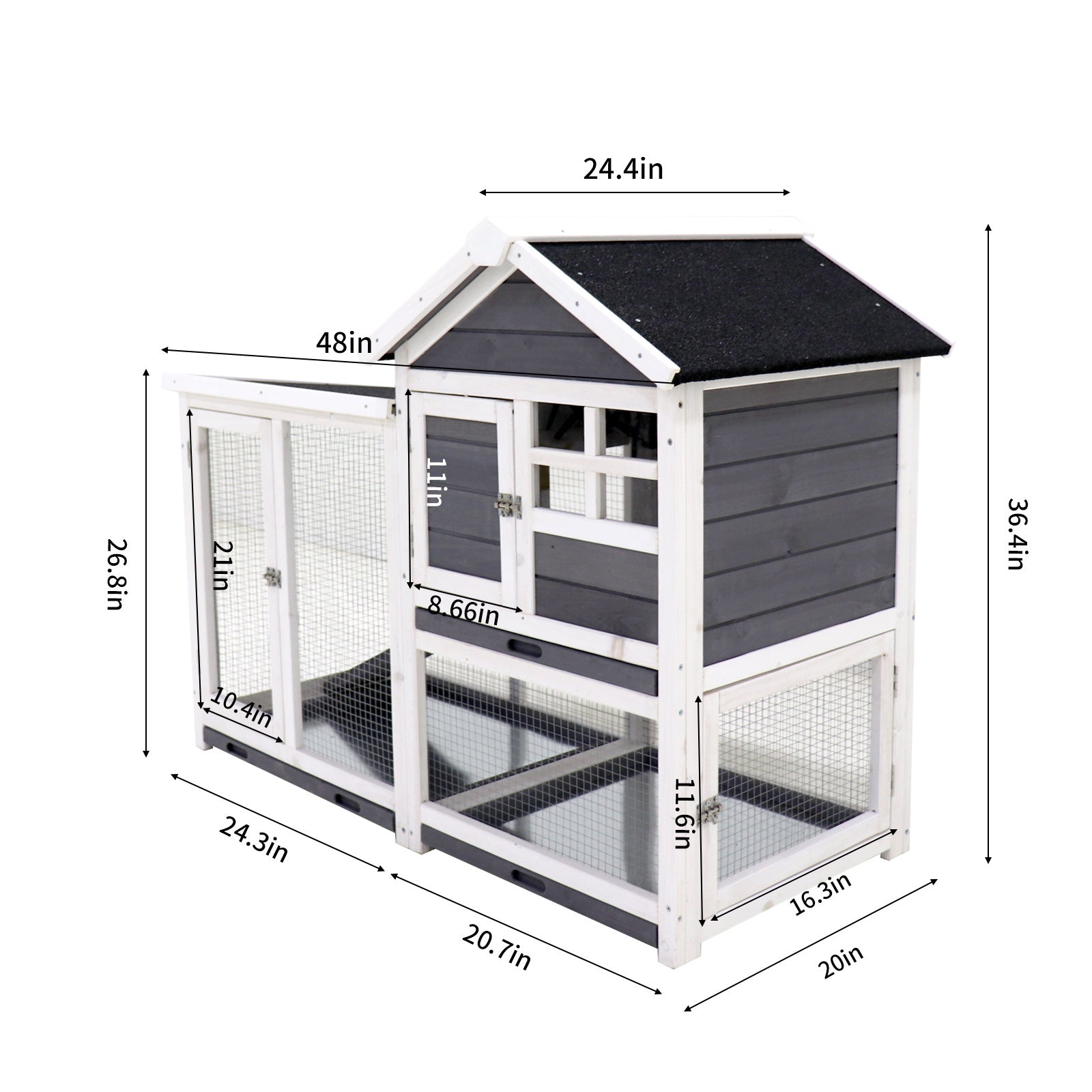 Rabbit Hutch Outdoor Rabbit Cage Indoor On Wheels Bunny Cage With Deep No Leak Pull Out Tray,Upgrade Version Gray Antique White Gray Solid Wood