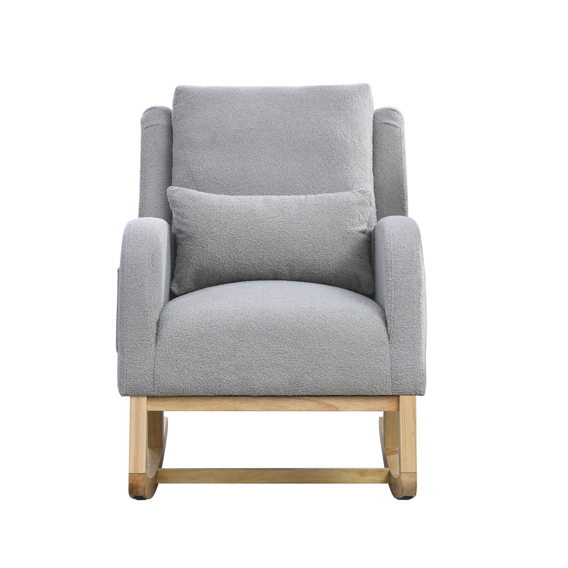 Video Welike 27.5 "W Modern Accent High Back Living Room Casual Armchair Rocker With One Lumbar Pillow, Two Side Pockets,Teddy. Grey Teddy Foam Fabric