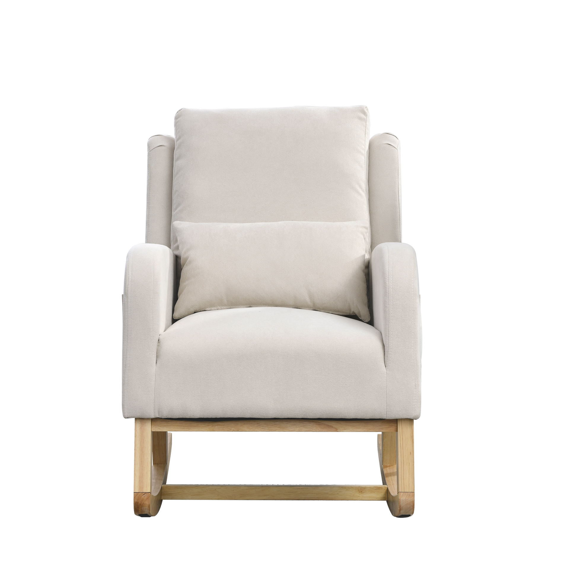 Video Welike 27.5 "W Modern Accent High Back Living Room Casual Armchair Rocker With One Lumbar Pillow, Two Side Pockets. Beige Foam Fabric