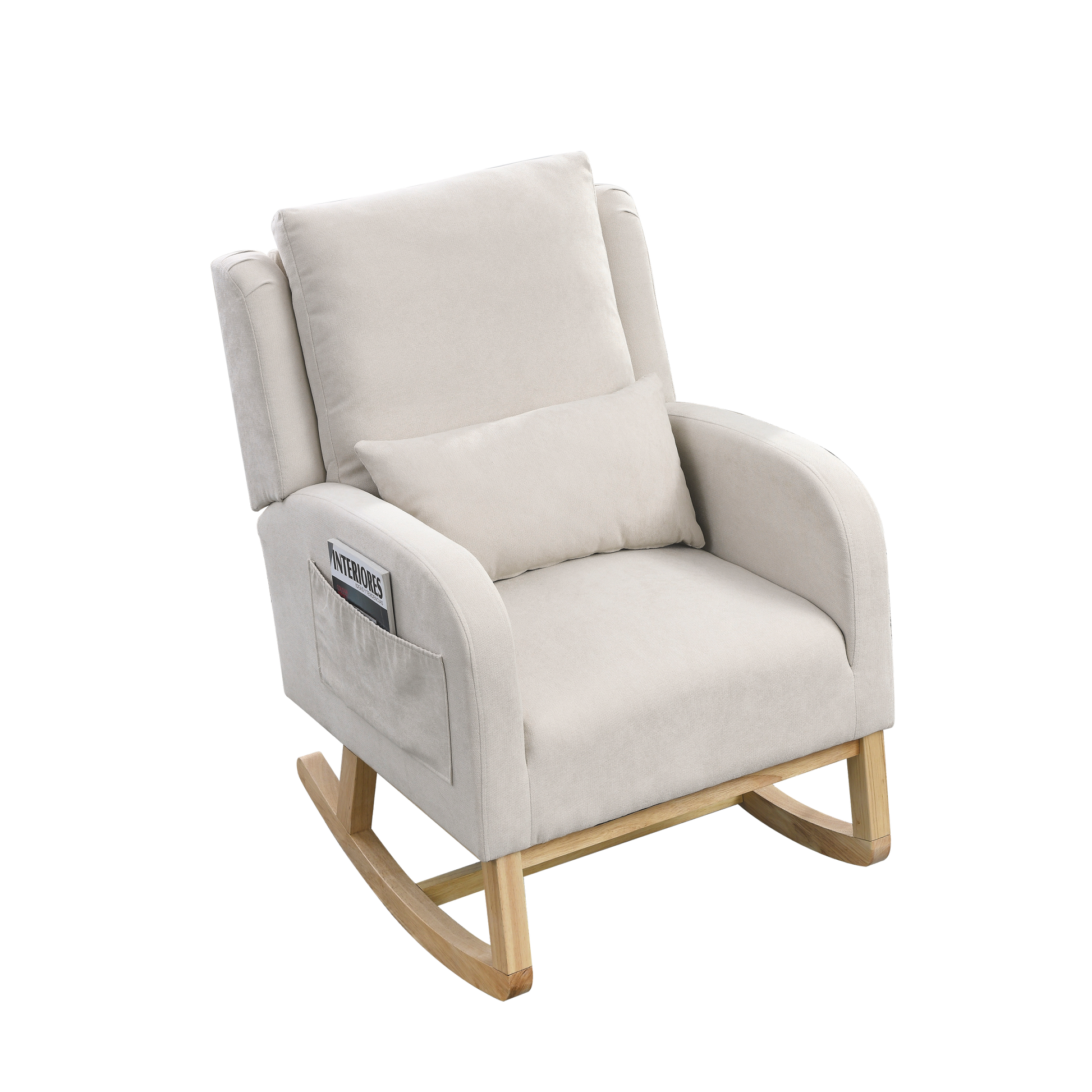 Video Welike 27.5 "W Modern Accent High Back Living Room Casual Armchair Rocker With One Lumbar Pillow, Two Side Pockets. Beige Foam Fabric