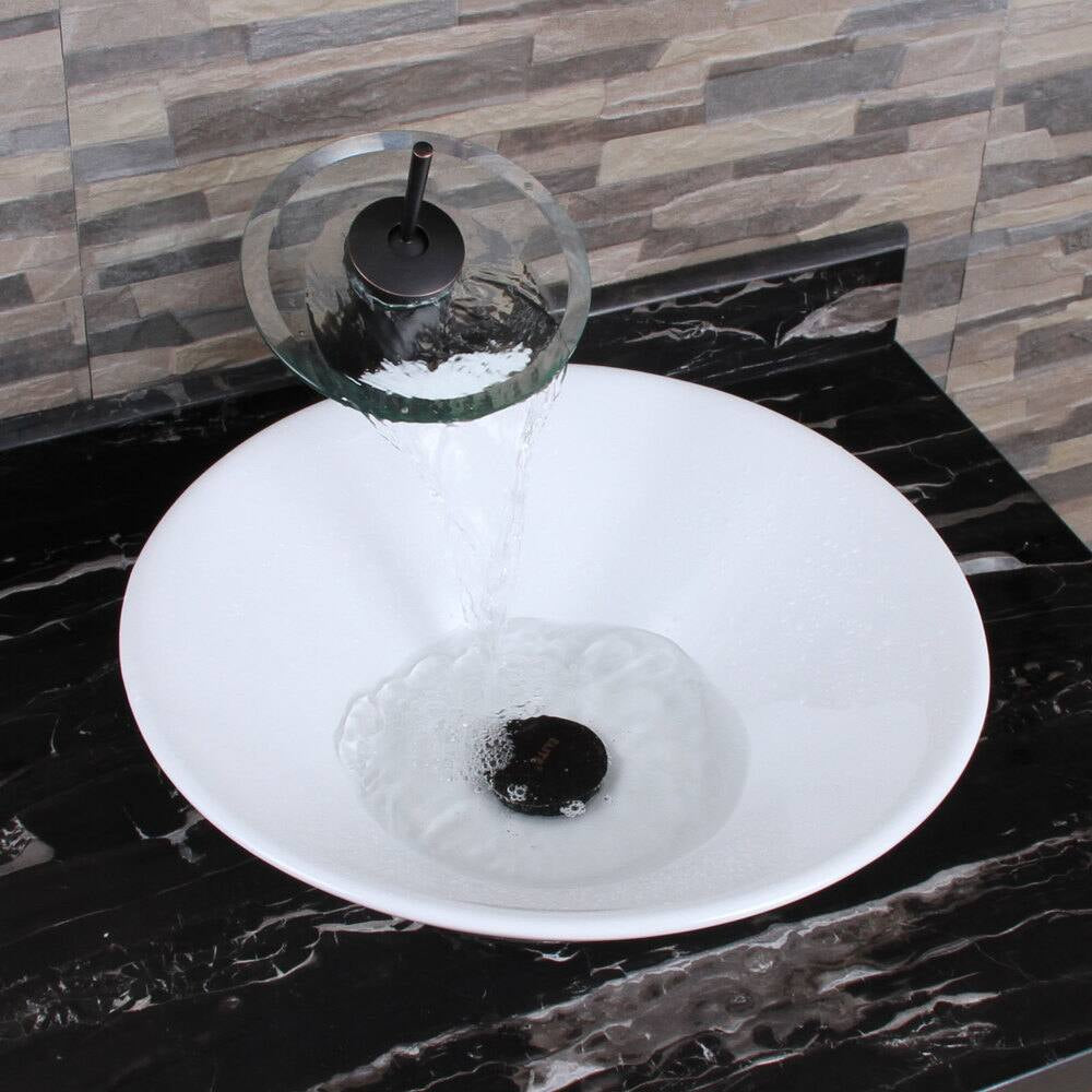 Ceramic Round Above Counter White Bathroom Sink Art Basin Bab217Mowh Gloss White Ceramic