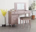 Bedroom Vanity Set W Stool Open Up Mirror Storage Space Drawers Rubber Wood Ring Pull Handles Rose Gold Color Vanity Rose Gold Bedroom Traditional Poplar Rubber Wood