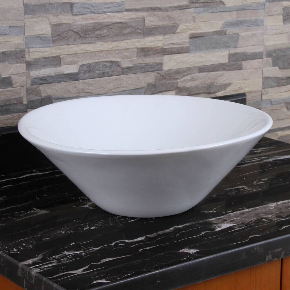 Ceramic Round Above Counter White Bathroom Sink Art Basin Bab217Mowh Gloss White Ceramic