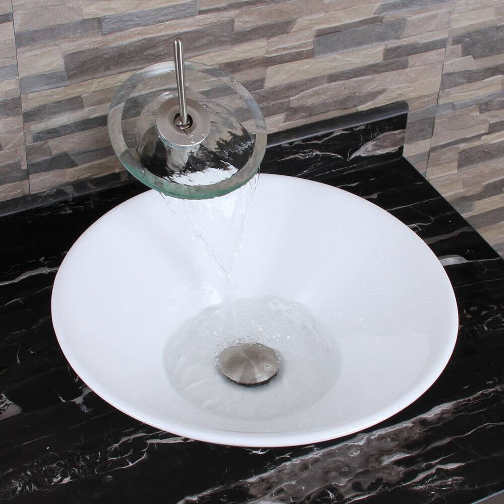 Ceramic Round Above Counter White Bathroom Sink Art Basin Bab217Mowh Gloss White Ceramic