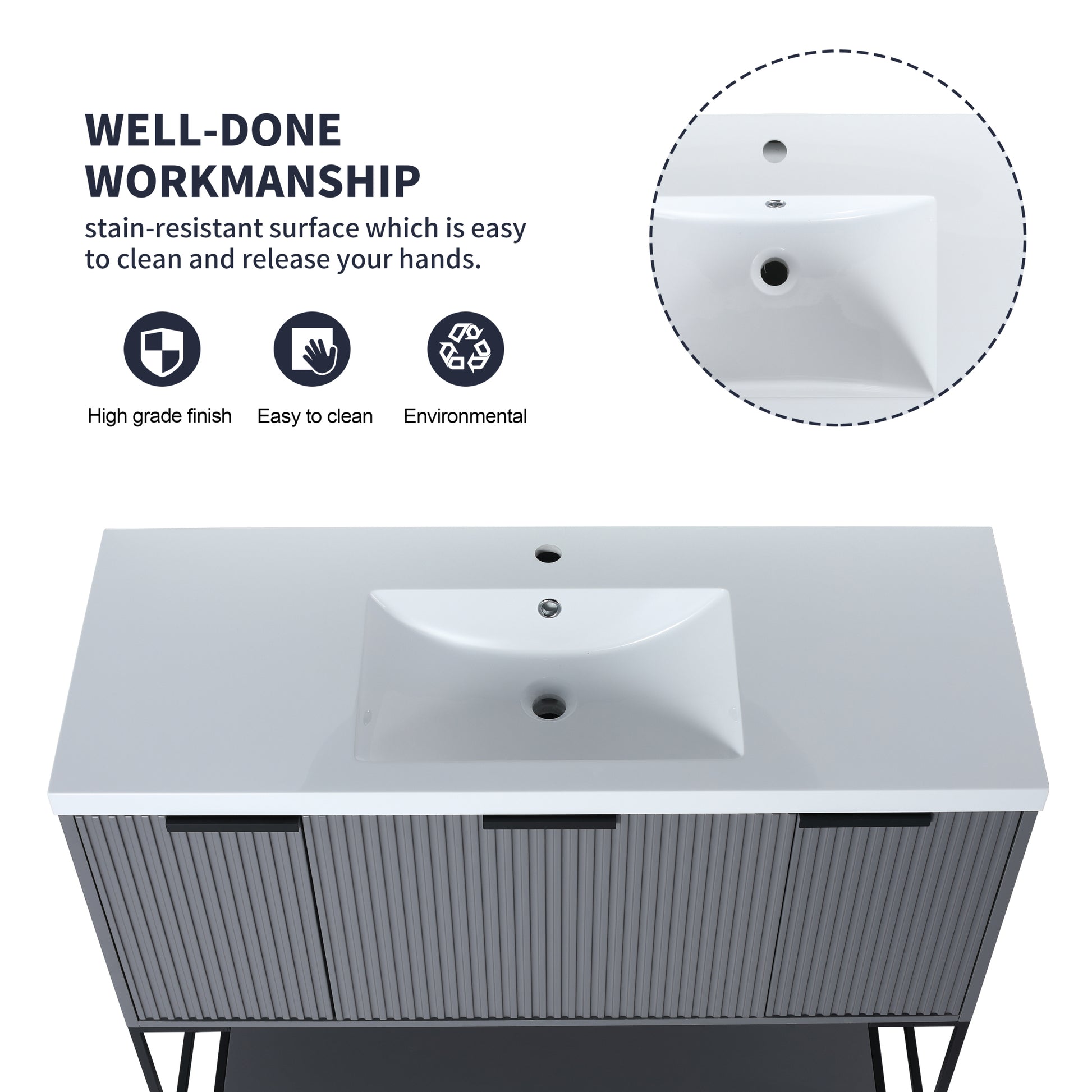 48 Inch Freestanding Bathroom Vanity With Resin Basin,48X18 1 Rock Grey 2 Bathroom Freestanding Plywood