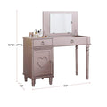 Bedroom Vanity Set W Stool Open Up Mirror Storage Space Drawers Rubber Wood Ring Pull Handles Rose Gold Color Vanity Rose Gold Bedroom Traditional Poplar Rubber Wood