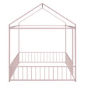 Full Size Metal Bed House Bed Frame With Fence, For Kids, Teens, Girls, Boys,Pink Pink Metal