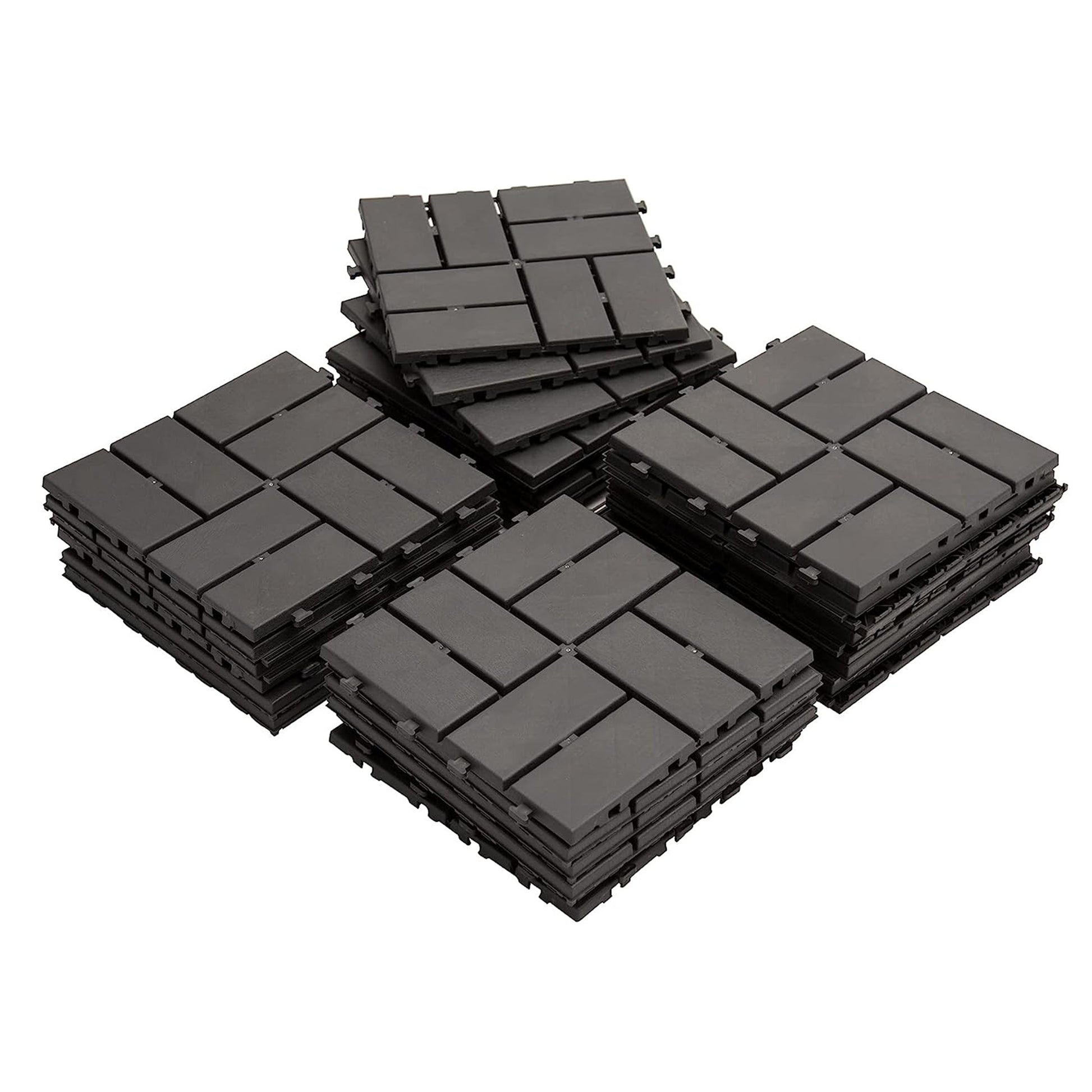 Patio Interlocking Deck Tiles, 12"X12" Square Composite Decking Tiles, Four Slat Plastic Outdoor Flooring Tile All Weather For Balcony Porch Backyard, Gray, Pack Of 36 Gray Plastic