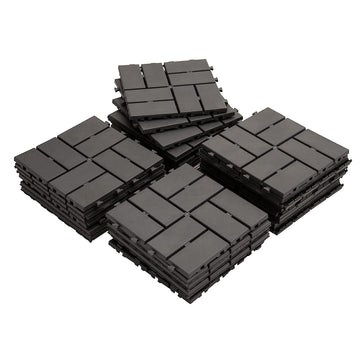 Patio Interlocking Deck Tiles, 12"X12" Square Composite Decking Tiles, Four Slat Plastic Outdoor Flooring Tile All Weather For Balcony Porch Backyard, Gray, Pack Of 36 Gray Plastic